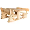 Produktbild: Mega-Holz Garten-Essgruppe Massive rustikale Sitzgarnitur aus heimischer Lärche naturbelassen, (Set, 3-tlg., Gartenessgruppe aus Lärchenholz) beige 160 cm x 80 cm