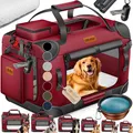Produktbild: LOVPET® Hundebox Hundetransportbox faltbar Inkl.Hundenapf Transporttasche Hundetasche Transportbox für Haustiere, Hunde und Katzen Haustiertransportbox, Bordeaux, XXL