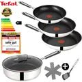 Produktbild: Tefal J90938 Jamie Oliver Pfannenset Induktion 7 TLG, Schmorpfanne mit Deckel 25 cm, Pfannen 28 cm + 26 cm + 20 cm, Bratpfanne, Pfanne