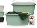 Produktbild: Hausfelder Wäschekorb mit Henkel 60L Plastik – 2er Set Wäschewanne Groß 58x37x25cm – Stabil & Wetterfest - Wäschekorb 35L mit Griffen & Henkeln (Jadegrün)
