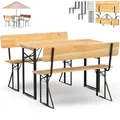Produktbild: holz4home® Bierzeltgarnitur 3-teilig aus Holz mit Lehne I Bierbankgarnitur mit Tisch und 2 Bänken I Festzeltgarnitur mit Wandhalterung & Bodenheringe I Sitzgarnitur inkl. Flaschenöffner