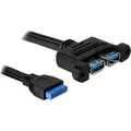 Produktbild: USB 3.2 Gen 1 Kabel, Pin Header 19 Pin Buchse > 2x USB-A Buchse, zum Einbau schwarz, 45cm