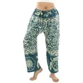 Produktbild: PANASIAM Loungehose exotische Relaxhose aus 100% Viskose Unisex Wellnesshose Sommerhose Freizeithose leichte Stoffhose Haremshose Schlupfhose mit Gummibund blau L