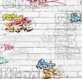 Produktbild: Kindertapete Mauer Graffiti weiß bunt Boys & Girls AS Creation 93561-1 (1,61€/1q