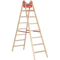 Produktbild: Euroline Holz Sprossenstehleiter mit Comfort-Breitsprossen, Eimerhaken und Werkzeugablagetasche 2x8 Sprossen