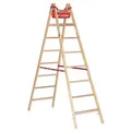 Produktbild: Euroline Holz Sprossenstehleiter mit Comfort-Breitsprossen, Eimerhaken und Werkzeugablagetasche 2x8 Sprossen
