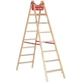 Produktbild: Euroline Holz Sprossenstehleiter mit Comfort-Breitsprossen, Eimerhaken und Werkzeugablagetasche 2x8 Sprossen