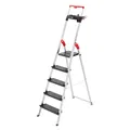 Produktbild: Hailo L100 Topline Alu-Sicherheits-Stehleiter - 5 XXL-Stufen bis 150 kg - Stehleiter mit ausziehbarem Haltebügel, Plattformverriegelung - viel Zubehör - klappbare Aluleiter Made in Germany - schwarz