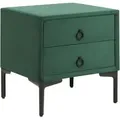 Produktbild: Beliani - Nachttisch Dunkelgrün Samtstoff Mit 2 Schubladen Schwarze Metallbeine Modern Schubladenschrank Nachtschrank Für Schlafzimmer