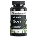 Produktbild: natural elements Vitamin D3 1000 I.E. – 365 Tabletten – für Knochen und Immunsystem