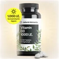 Produktbild: natural elements Vitamin D3 1000 I.E. – 365 Tabletten –für Knochen & Immunsystem