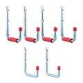 Produktbild: Relaxdays Wandhaken 6er Set, 2 Größen, bis 17,5 kg, Haken für Garage, Werkstatt, Keller, Stahl, Schaumstoff, silber-rot