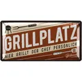 Produktbild: Retro Blechschild Grillen GRILLPLATZ Schild BBQ Grill Deko Metallschild 17x34 cm