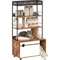 Produktbild: PawHut 2-in-1 Katzenklo Schrank, Katzenklo mit 3-Ebenen-Regal, Kratzpfosten, Klapptür, Katzenhaus für Katze unter 6 kg, 80 x 48 x 152 cm,