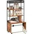 Produktbild: Pawhut 2-in-1 Katzenklo Schrank, Katzenklo Mit 3-ebenen-regal, Kratzpfosten, Klapptür, Katzenhaus Für Katze Unter 6 Kg, 80 X 48 X 152 Cm, Rustikal-braun