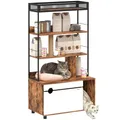 Produktbild: PawHut 2-in-1 Katzenklo Schrank, Katzenklo mit 3-Ebenen-Regal, Kratzpfosten, Klapptür, Katzenhaus für Katze unter 6 kg, 80 x 48 x 152 cm, Rustikal-Braun
