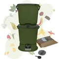 Produktbild: Bokashi Starter Set mit 2 Bokashi Eimer, olivgrün, Bokashi Ferment, Dosierhilfe und Stampfer
