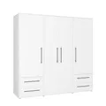 Produktbild: FORTE Jupiter Schrank 200 210, weißer Kleiderschrank, Drehtürenschrank, 3-türig, mit 2 Schubladen und Einlegeböden, Weiß, 206 cm breit x 59 cm tief x 200 cm hoch