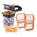Produktbild: Genius Nicer Dicer Quick Zerkleinerer für Obst und Gemüse | 5 in 1 Multischneider mit austauschbaren Messereinsätzen | 30 Würfel oder 10 Scheiben mit einem klick (Orange)