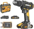 Produktbild: Akku-Schlagbohrschrauber WORX 20V 50Nm WX370, inkl, 2 x Akku 2 Ah, Ladegerät und Koffer
