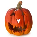 Produktbild: XXL Kürbis-Laterne als LED Halloween-Deko Set in 25x26 cm - Großer Keramik Jack-O-Lantern als Outdoor Grusel-Deko - Kürbis-Deko als innen Herbst-Deko und Draußen Garten-Deko