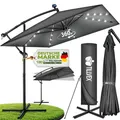 Produktbild: tillvex® Alu Sonnenschirm Rechteckig Ø 330 cm mit LED Solar Navy-Blau + Abdeckung mit Kurbel | Ampelschirm mit Ständer | Gartenschirm UV-Schutz, wasserdicht, 360° drehbar | Kurbelschirm Marktschirm