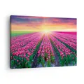 Produktbild: Wandbilder 70x50cm Leinwandbild Wiese Tulpen Sonnenuntergang Frühling Bilder