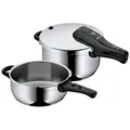 Produktbild: WMF Perfect Schnellkochtopf Set Induktion 2-teilig, Dampfkochtopf 4,5l + 3l, Töpfe Set Cromargan Edelstahl poliert, 2 Kochstufen, Einhand-Kochstufenregler