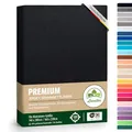 Produktbild: Premium Spannbettlaken, extra schwer und dick, 97% Mako-Jersey-Baumwolle und 3% Elasthan, auch Boxspringbett geeignet, 140 x 200-160 x 220 cm, Schwarz