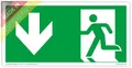 Produktbild: Schild Notausgang | extra langnachleuchtend | PVC selbstklebend 297x148mm | gemäß ASR A1.3 DIN 7010 DIN 67510 | Notausgangsschild Pfeil Links abwärts | Fluchtweg Rettungsweg | Dreifke® extra 160