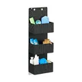 Produktbild: Relaxdays Hängeorganizer Stoff, Türorganizer mit 3 Aufbewahrungskörben, Wandorganizer Bad, PP, HBT: 75x25x15cm, schwarz