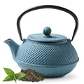Produktbild: Tealøv TEEKANNE GUSSEISEN 1,1 LITER – Gusseiserne Teekanne Im Authentischen Japanischen Stil - Mit Herausnehmbarem Sieb aus Edelstahl – Hervorragende Wärmespeicherfähigkeit - Langlebig - Arare Blau