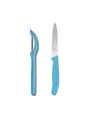Produktbild: Victorinox Universalschäler mit Pendelklinge CUT Set für Obst und Gemüse - Extra scharf - Zackenschliffklinge/Zweischneidig - Swiss Made - Limited Edition Karibikblau