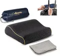 Produktbild: alkamto Reisekissen – Campingkissen – Ergonomisches Memory-Schaum-Kissen mit Temperaturregulierendem Bezug – Extra Baumwollbezug – Inklusive Reisetasche (35 X 30 X 10/8 cm - Schwarz)