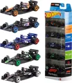 Produktbild: Hot Wheels Spielzeugautos Formel 1 im 5er-Pack, Set aus 5 Die-Cast-Fahrzeugen im Maßstab 1:64 mit F1 Racing Team-Dekorationen, Rennautos zum Sammeln, JGF58