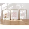 Produktbild: MeinBaby123® Bilder Kinderzimmer | 3er Set DIN A4 Poster Set | Wandbilder mit Spruch | Regenbogen | Deko Kinderzimmer Mädchen | Babyzimmer Deko | Wandposter Premium (Hase)