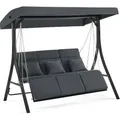 Produktbild: M Mcombo Hollywoodschaukel Mit Liegefunktion, Gartenschaukel 3 Sitzer Wetterfest, Outdoor Schaukelbank Mit Metallketten, Verstellbarem Dach, 123194169 Cm, 8018 (dunkgelgrau)