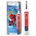Produktbild: Oral-B Kids Spiderman Elektrische Zahnbürste für Kinder ab 3 Jahren, extra weiche Borsten, 2 Putzmodi inkl. Sensitiv, Timer, 4 Spiderman-Sticker, rot