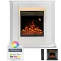 Produktbild: Juskys Elektrokamin, 2000 W Heizung, Flammeneffekt, Fernbedienung, LED-Licht, Timer weiß 96 cm x 93 cm