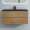 Produktbild: Mai & Mai Badmöbel-Set Waschtisch mit Unterschrank Mineralguss Waschbecken in Anthrazit Waschbeckenunterschrank 100x48x50cm Kerneiche 2-Schubladen Soft-Close Aqualis