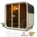 Produktbild: Artsauna Fasssauna Fjora, Outdoor-Sauna aus Fichtenholz für 6 Personen, 9 kW Ofen, LED-Beleuchtung & Zubehörset mit Sanduhr & Eimer