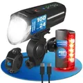 Produktbild: FISCHER LED Akku Beleuchtungsset mit Fernlicht, Bodenbeleuchtung und Stopplicht - TWIN STOP 180 LUX