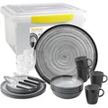 Produktbild: Camping Melamin-Geschirr Set 36-teilig Teller & Besteck - Unzerbrechlich für Wohnmobil, Wohnwagen, Bulli & Camper - Spülmaschinenfest & Kompakt - Retro, Boho | SUNDREAM Zodiac