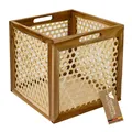 Produktbild: HMF Aufbewahrungskorb passend für Kallax Regale, Korb aus Rattan mit Wiener Geflecht und Akazienholz, Muster 2, 32 x 34 x 32 cm