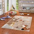 Produktbild: Pergamon Kinderzimmer Teppich Kurzflor Maui Kids Fuchs und Bär Beige Braun in 5 Größen