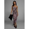 Produktbild: Sommerkleid LAURA SCOTT, Damen, Gr. 40, N-Gr, braun (braun, gemustert), Single Jersey, Obermaterial: 95% Polyester, 5% Elasthan, animal-print, sehr figurbetont lang, Kleider Sommerkleid, mit Spagetti-Trägern und diagonalem Saumabschluss
