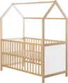 Produktbild: roba Hausbett 70 x 140 cm, Kombi-Kinderbett in Hausoptik, natur, 3-fach verstellbar, Schlupfstäbe, umbaubar zum Juniorbett