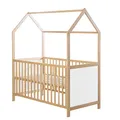 Produktbild: roba Hausbett 70 x 140 cm - FSC zertifiziert - Babybett in Hausoptik - Höhenverstellbar - Umbaubar zum Juniorbett - Holz bicolor