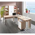 Produktbild: OFFICE LINE Büromöbel Komplettset in Eiche Sonoma Optik, Weiß - Möbel Set 3-teilig bestehend aus Eckschreibtisch, Rollcontainer und Regalwand