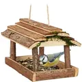 Produktbild: Vogelfutterhaus Holz, Mit Rinde Und Moos, Zum Hängen, Hbt: 19x21x23 Cm, Futterspender Kleinvögel, Natur - Relaxdays